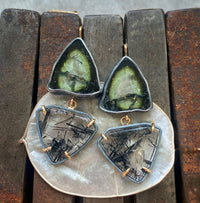Green Tourmaline and Black Rutilated Quartz Earrings